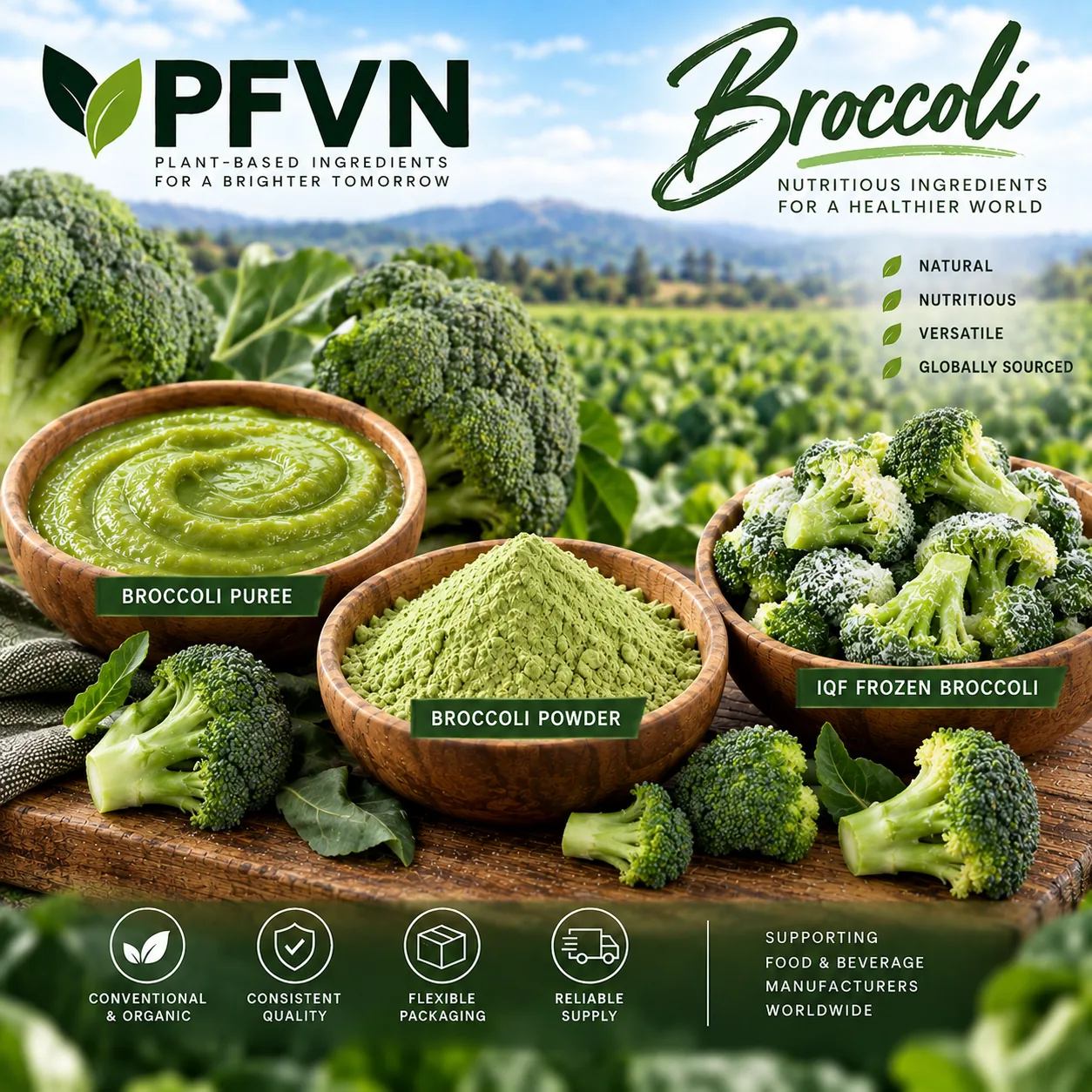 Broccoli puree for industrial manufacturing